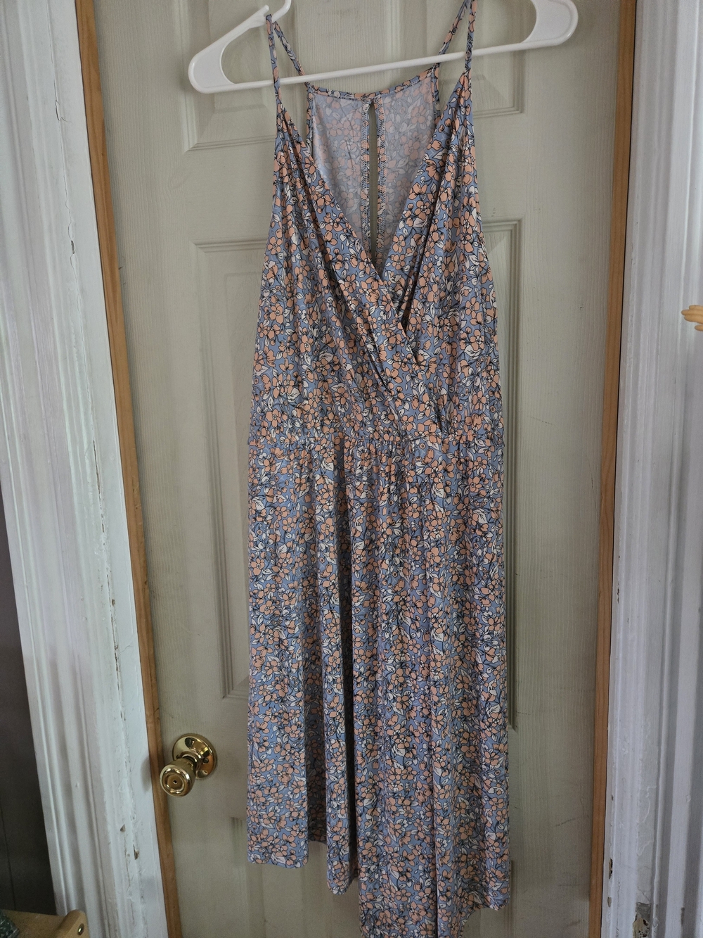 BCBGeneration Blue & Peach Floral Wrap Midi Dress